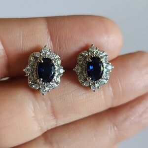 New 925 Silver Oval Cut Blue Sapphire Diamond Stud Earrings for Women